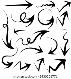 vector hand drawn arrow collection, Simple arrows isolated on white background
