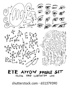 Vector hand drawn arrow and eye set