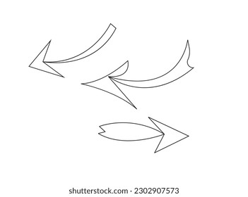 flechas dibujadas a mano vectorial. Las flechas del doodle negro aisladas sobre fondo blanco. Flechas vectoriales simples. Diseño de vectores de flecha curva simple en Illustrator. icono de flecha negra sobre fondo blanco. estilo plano.