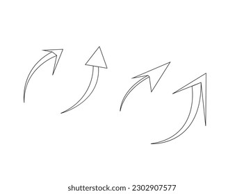 Vektor handgezeichnet Pfeile. Schwarze doodle Pfeile einzeln auf weißem Hintergrund. Einfache Vektorpfeile. Einfaches, kurvenreiches Bogenvectordesign in Illustrator. schwarzer Pfeil auf weißem Hintergrund. Flachstil.