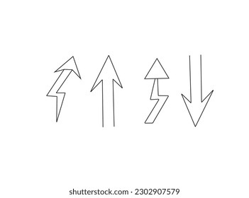 flechas dibujadas a mano vectorial. Las flechas del doodle negro aisladas sobre fondo blanco. Flechas vectoriales simples. Diseño de vectores de flecha curva simple en Illustrator. icono de flecha negra sobre fondo blanco. estilo plano.