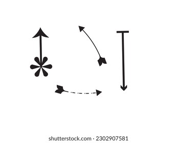 flechas dibujadas a mano vectorial. Las flechas del doodle negro aisladas sobre fondo blanco. Flechas vectoriales simples. Diseño de vectores de flecha curva simple en Illustrator. icono de flecha negra sobre fondo blanco. estilo plano.