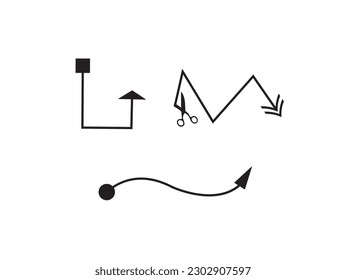 vector hand drawn arrows. Black doodle arrows isolated on white background. Simple vector arrows. Simple Curved Arrow Vector Design in Illustrator. black arrow icon on white background. flat style.