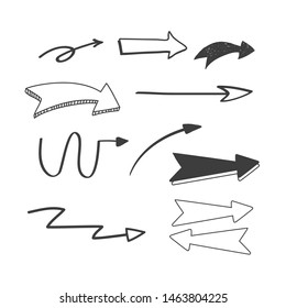 Vector hand drawn arrows icons set on white. Doodle stile illustration.