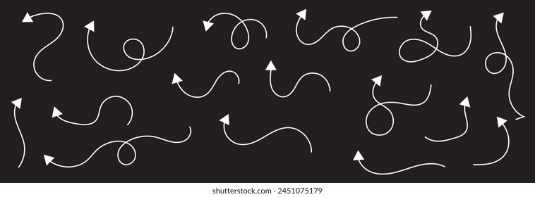 Vector dibujado a mano flechas iconos establecidos en blanco. Ilustración vectorial. aislado sobre fondo negro. EPS 10