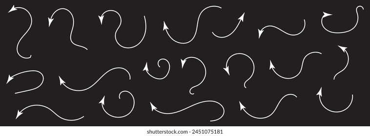 vector hand drawn arrows icons set on white. Vector illustration. isolated on black background. EPS 10