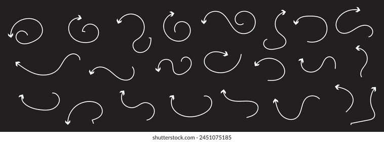vector hand drawn arrows icons set on white. Vector illustration. isolated on black background. EPS 10