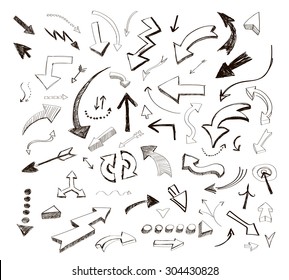 vector hand drawn arrows icons set on  white
