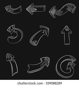 Vector hand drawn arrows icons set on black.