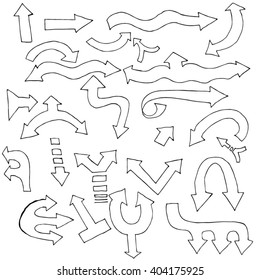 vector hand drawn arrows icons set on white
