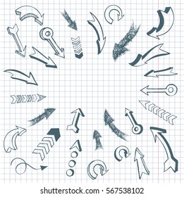 vector hand drawn arrows icons set on white