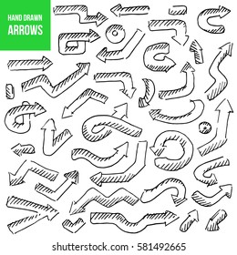 Vector hand drawn arrows icons set on white background.Business doodle, sketch, isolated signs, vector elements