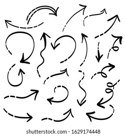 vector hand drawn arrows mark icons set. isolated on a white background. Doodle vector illustration