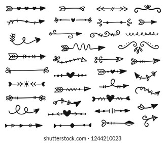 Vector hand drawn arrows set, isolated on white. 