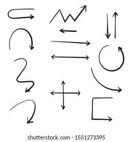 vector hand drawn arrows set on a white background with doodle cartoon style line art vector