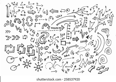 Vector hand drawn arrows set isolated on white