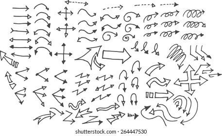 Vector hand drawn arrows set isolated on white