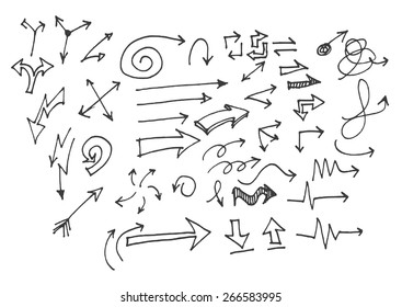 Vector hand drawn arrows set isolated on white