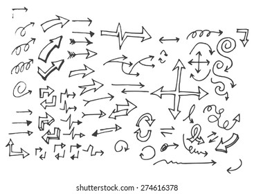 Vector hand drawn arrows set isolated on white