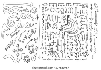 Vector hand drawn arrows set isolated on white