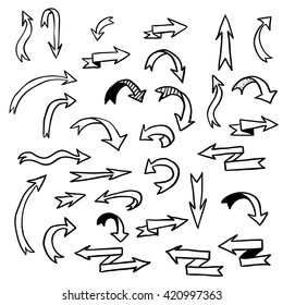 Vector hand drawn arrows set on a white background