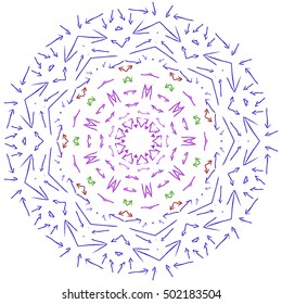 vector hand drawn arrows set. Ornament round decorative elements. Oriental zentangle anti-stress therapy pattern, vector illustration. Outline Mandala.
