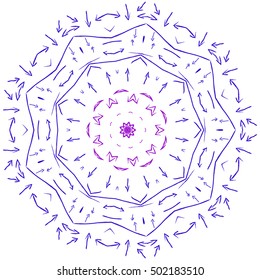 vector hand drawn arrows set. Ornament round decorative elements. Oriental zentangle anti-stress therapy pattern, vector illustration. Outline Mandala.