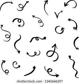 Vector hand drawn arrows  of  watercolor doodle set, grunge sketch,  hand drawn symbols, pointers isolated, white background