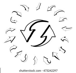 Vector hand drawn arrows.3D arrows set. 