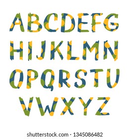 Vector hand drawn art font. Colorful alphabet isolated on white background. Decorative typeface. Letters for your design. Vector font set.