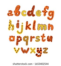 Vector hand drawn art font. Alphabet isolated on white background. Decorative typeface. Cute cartoon flat style. Letters for your design. Vector font set.