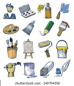 vector hand drawn art icons set on white
