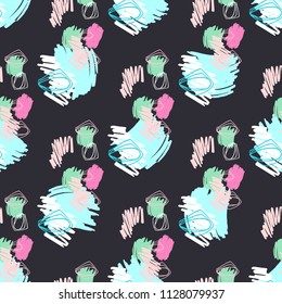 Vector Hand Drawn Art Strokes Composition on Black Background for Surface , Invitation , Notebook, Banner ,Wrap Paper ,Textiles, Cover,Magazine ,Postcard Background ,Textile , Wallpaper, Fashion  