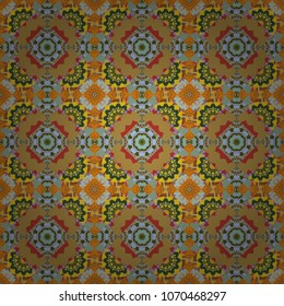 Vector hand drawn art, typical portuguese tiles. Yellow, green and blue mandalas. Ceramic tiles pattern. Abstract background. Traditional ornate portuguese decorative tiles azulejos.