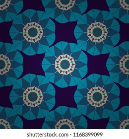Vector hand drawn art, typical portuguese tiles. Blue, gray and purple mandalas. Ceramic tiles pattern. Seamless abstract background. Traditional ornate portuguese decorative tiles azulejos.