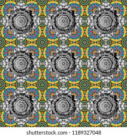 Vector hand drawn art, typical portuguese tiles. Ceramic tiles pattern. Blue, red and gray mandalas. Traditional ornate portuguese decorative tiles azulejos. Seamless abstract background.