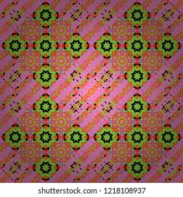 Vector hand drawn art, typical portuguese tiles. Orange, pink and green mandalas. Seamless abstract background. Traditional ornate portuguese decorative tiles azulejos. Ceramic tiles pattern.