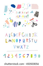 Vector Hand Drawn Artistic Alphabet . Cutout letters. Typeface. Font. Isolated