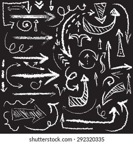 Vector hand drawn artistic chalk arrow set in grunge manner for web or infographic design