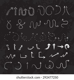 Vector hand drawn artistic chalk arrow set in grunge manner for web or infographic design