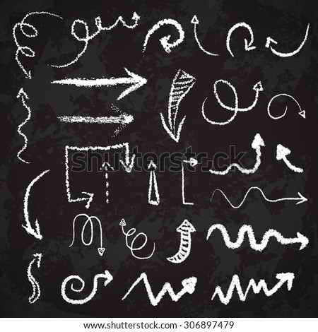 Vector hand drawn artistic chalk arrow set in grunge manner for web or infographic design