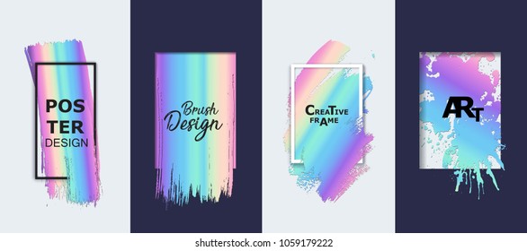 Vector hand drawn artistic design element, box, frame or background for text. Brush stroke with bright holographic gradient.