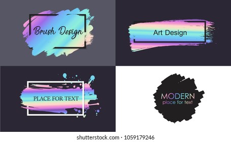 Vector hand drawn artistic design element, box, frame or background for text. Brush stroke with bright holographic gradient.