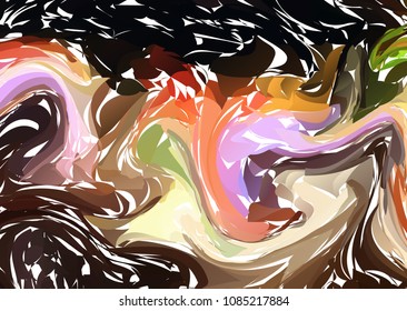 Vector Hand drawn artwork on water marble texture. Dark color Liquid paint pattern. Abstract colorful background in ebru suminagashi technique.
