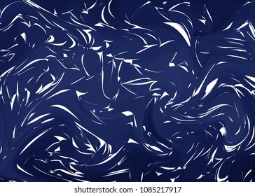 Vector Hand drawn artwork on water marble texture. Blue Dark Liquid paint pattern. Abstract colorful background in ebru suminagashi technique.