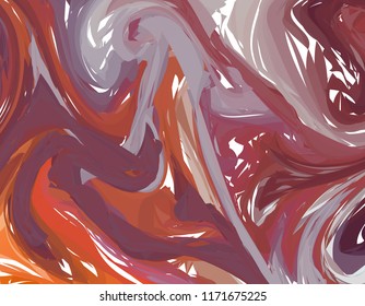 Vector Hand drawn artwork on water marble texture. Liquid paint pattern. Abstract colorful background in ebru suminagashi technique.