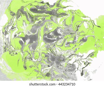 Vector Hand drawn artwork on water marble texture. Liquid paint pattern. Abstract colorful background in ebru suminagashi technique.