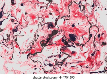 Vector Hand drawn artwork on water marble texture. Liquid paint pattern. Abstract colorful background in ebru suminagashi technique. 