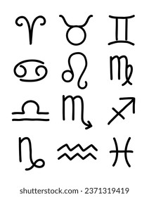Vector hand drawn astrological signs collection. Horoscope black doodles isolated on white background.