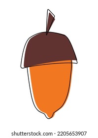 Vector hand drawn autumn doodle acorn, oak nut, seed. Scandinavian style illustration. Fall botanical sketch. Modern minimalist art. For poster, web design.